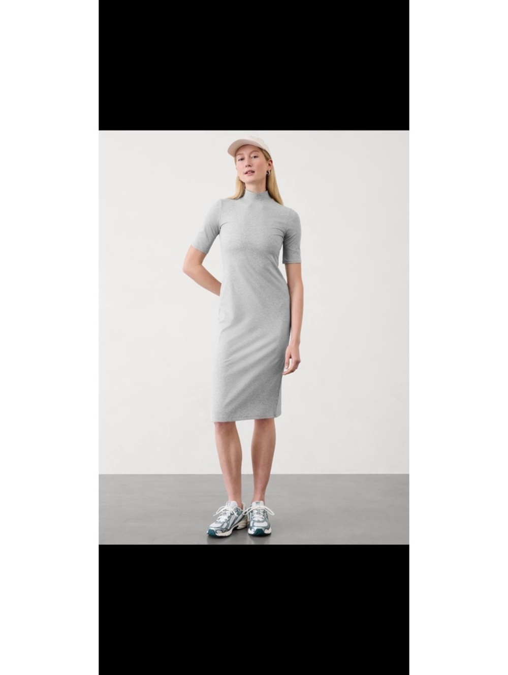 NWT Athleta Signature Rib Mock Neck Maxi Dress Large Tall Gray Modal Stretch
